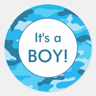 It's a BOY! Blue camo announcement favour stickers