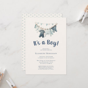It's a Boy Blue Clothesline Baby Shower Invitation
