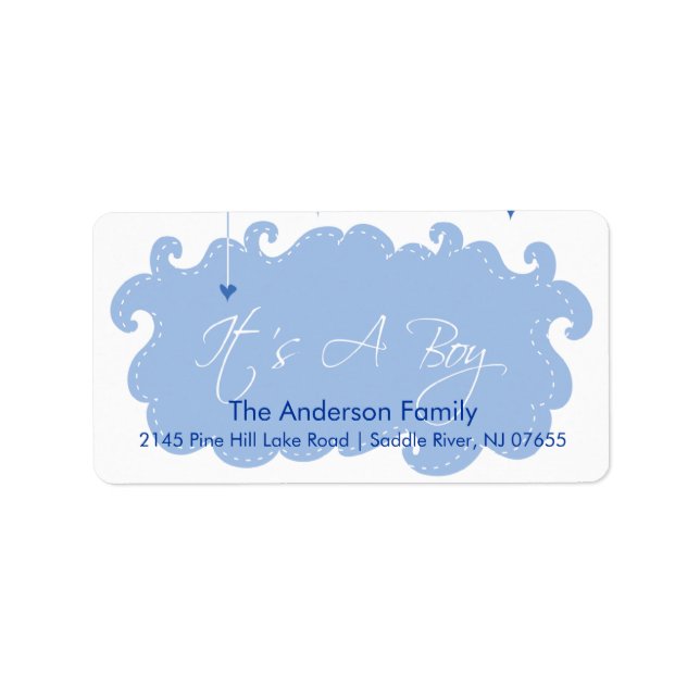 It's A Boy Blue Cloud address Label (Front)