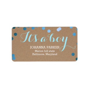 Its A Boy Blue Confetti Rustic Kraft Paper Label