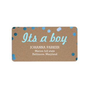 Its A Boy Blue Confetti Rustic Kraft Paper Label