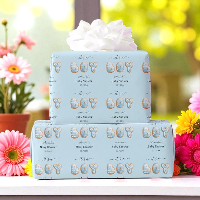 Its a Boy Blue Cookies Baby Shower  Wrapping Paper (Creator Uploaded)
