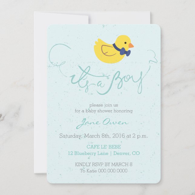 It's a boy blue duckie baby shower invitation (Front)