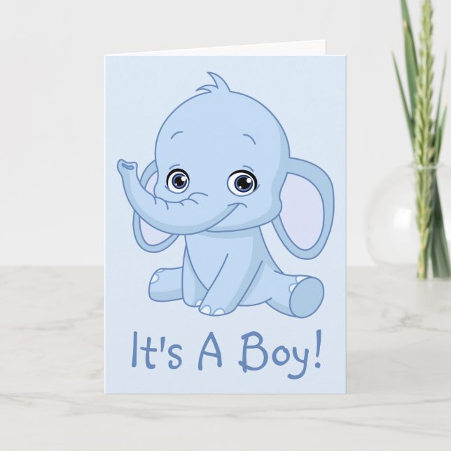 It's A Boy Blue Elephant Announcement (Front)