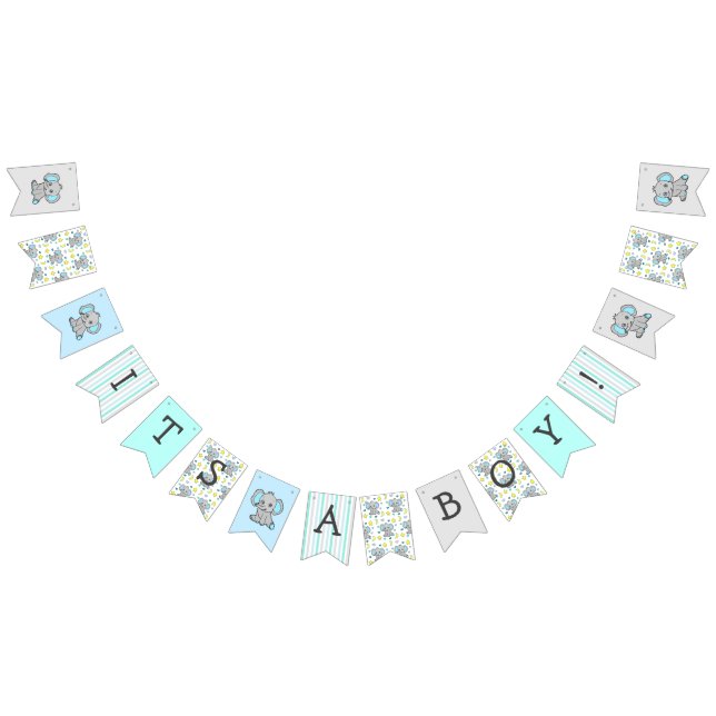 It's a Boy, Blue Elephant Themed  Baby Shower Bunting (All)