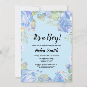 It's A Boy Blue Floral Baby Shower Invitation