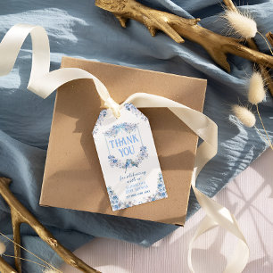 It's a Boy Blue Floral Crest Thank You Gift Tags