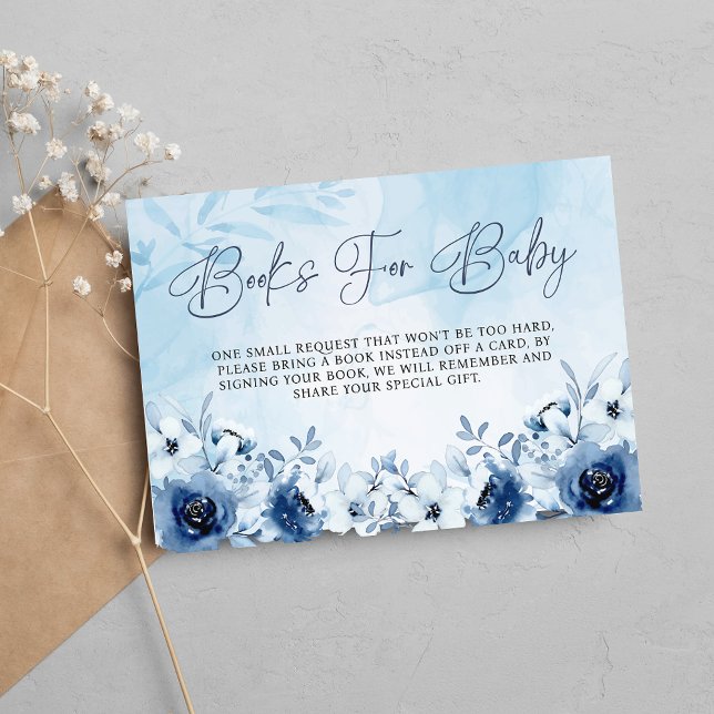  It's A Boy Blue Flowers Baby Shower Books Enclosure Card (Creator Uploaded)