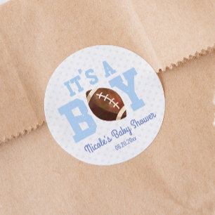 It's A Boy! Blue Football Baby Shower Party Favour Classic Round Sticker