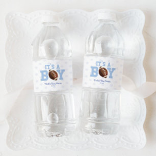 It's A Boy! Blue Football Baby Shower Water Bottle Label