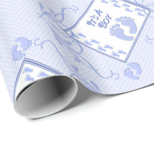 It's A Boy Blue Footprints Wrapping Paper