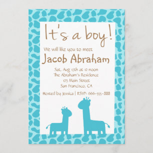 Its a Boy Blue Giraffe Silhouettes Baby Boy Shower Invitation