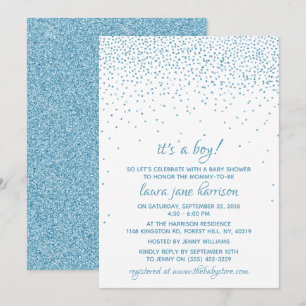 It's a Boy! Blue Glitter Confetti Baby Shower Invitation