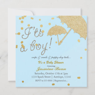 IT'S A BOY Blue & Gold Baby Shower Invitation