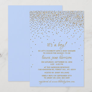 It's a Boy! Blue & Gold Confetti Baby Shower Invitation