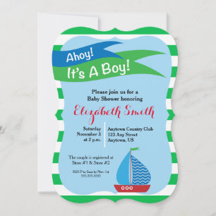 It's A Boy, Blue & Green Nautical Baby Shower Invitation