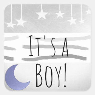 It's a Boy Blue Grey Moon and Stars Square Sticker