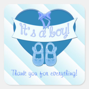 It's a boy Blue Heart Bow Shoes Baby Boy Shower Square Sticker