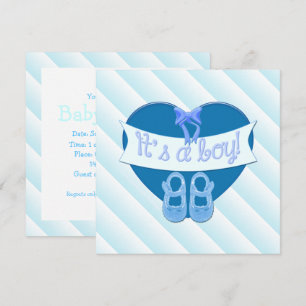 It's a boy Blue Heart Shoes Baby Boy Shower Invite
