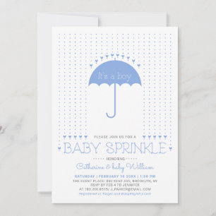It's a boy   Blue Hearts & Umbrella Baby Sprinkle Invitation