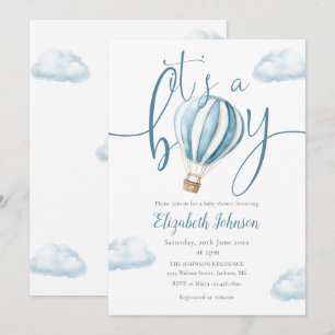 Its A Boy Blue Hot Air Balloon Baby Shower Invitation