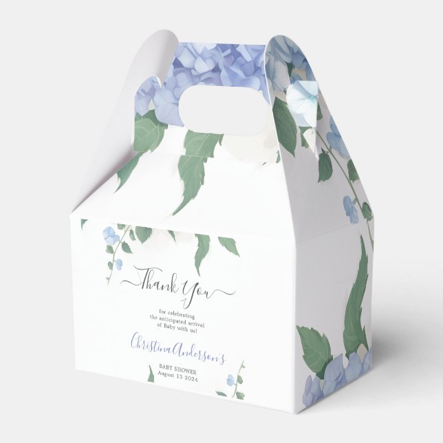  It's A Boy Blue Hydrangea Botanical Baby Shower Favour Box (Front Side)