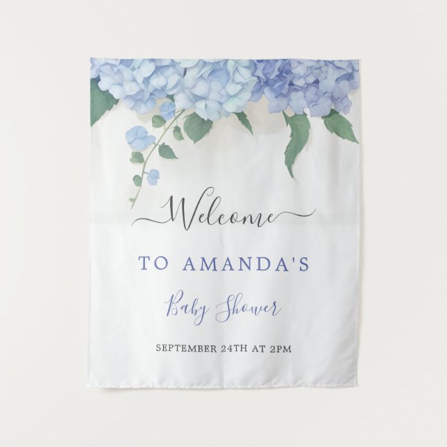  It's A Boy Blue Hydrangea Botanical Baby Shower Tapestry (Front)