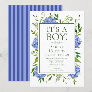 It's A Boy Blue Hydrangeas Baby Shower Invitation