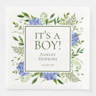 It's A Boy Blue Hydrangeas Boy Baby Shower Napkin