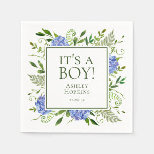 It's A Boy Blue Hydrangeas Boy Baby Shower Napkin