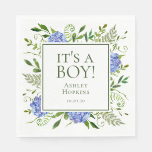 It's A Boy Blue Hydrangeas Boy Baby Shower Napkin