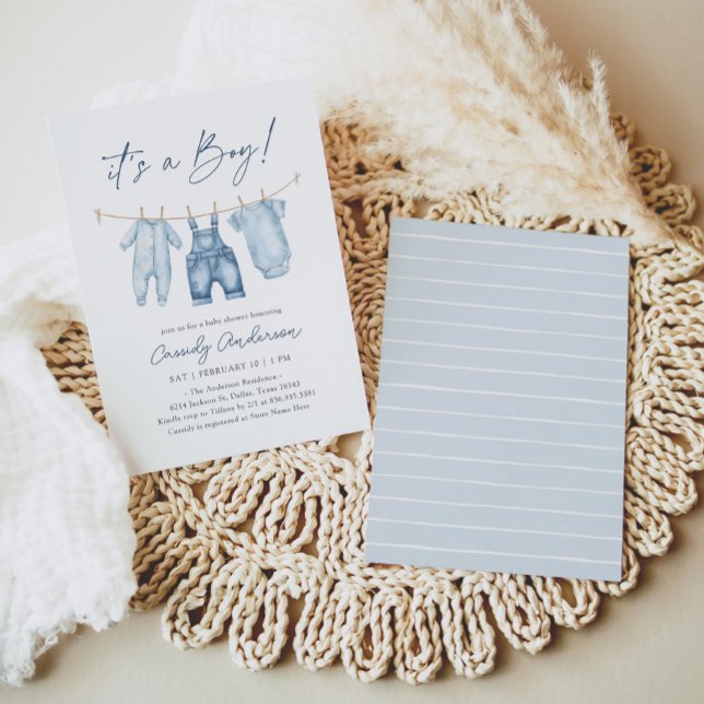 It's A Boy Blue Jean Denim Baby Shower Invitation (Creator Uploaded)