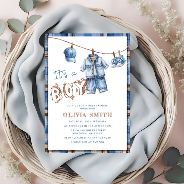 It's a Boy Blue Jean Denim Bodysuit Baby Shower Invitation (Creator Uploaded)