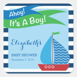 It's A Boy, Blue Nautical Baby Shower Square Sticker