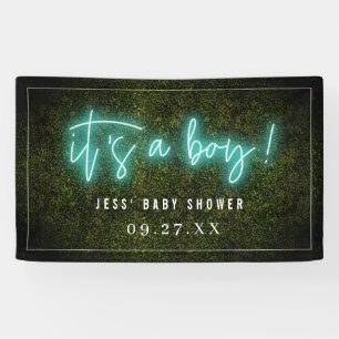 It's A Boy Blue Neon Boxwood Baby Shower Banner