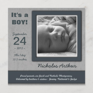 It's a BOY! Blue Newborn Baby Birth Announcement