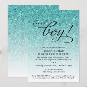 It's a Boy Blue Ombre Glitter Baby Sprinkle Shower Invitation