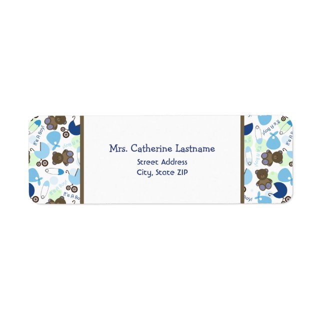 It's A Boy Blue Pattern Baby Shower Address Label (Front)