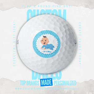 Its A Boy Blue Polka Dot Baby Shower Gender Reveal Golf Balls
