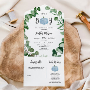 It's A Boy Blue Pumpkin Boy Baby Shower All In One Invitation