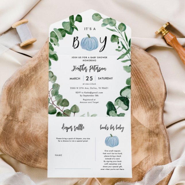 It's A Boy Blue Pumpkin Boy Baby Shower All In One Invitation (Creator Uploaded)