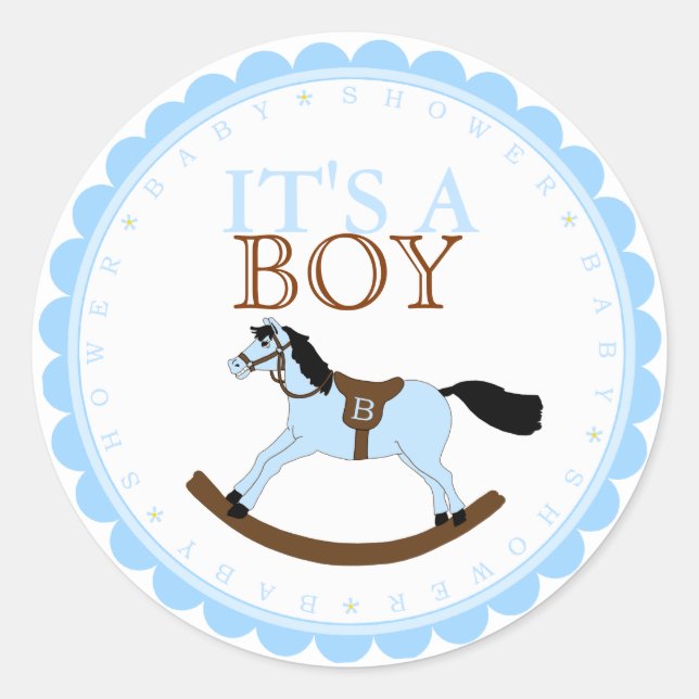It's A Boy Blue Rocking Horse Classic Round Sticker (Front)