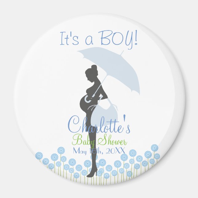 It's a BOY! Blue Silhouette Baby Shower Magnet (Front)