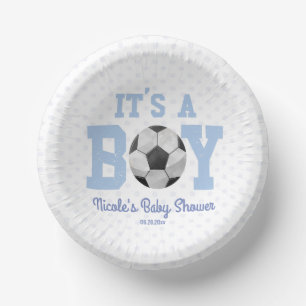 It's A Boy! Blue Soccer Baby Shower Paper Plate