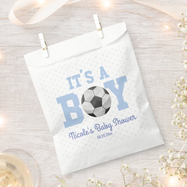It's A Boy! Blue Soccer Ball Baby Shower Favour Bags (Clipped)