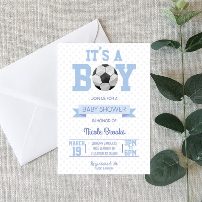It's A Boy! Blue Soccer Ball Baby Shower Invitation (Creator Uploaded)