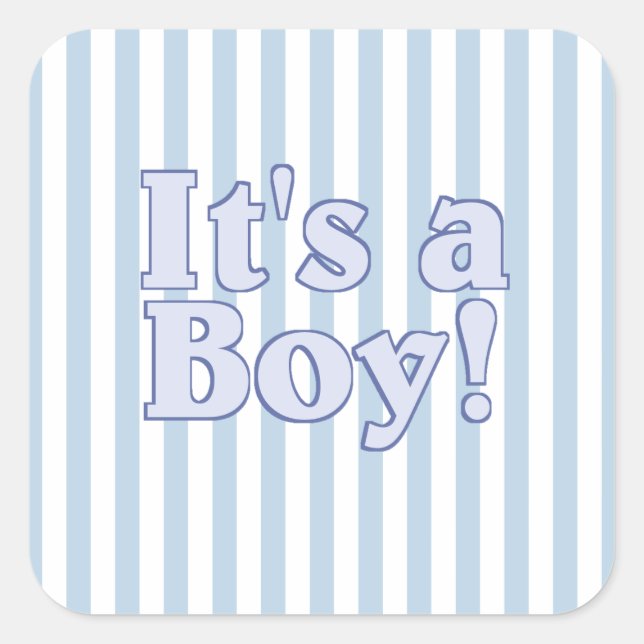 It's a Boy Blue Striped Announcement Square Sticker (Front)