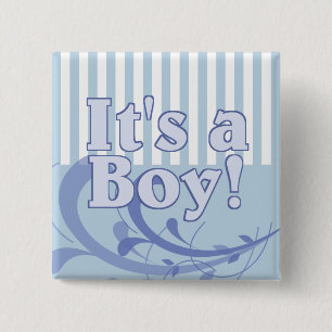 It's a Boy Blue Striped Birth Announcement 15 Cm Square Badge