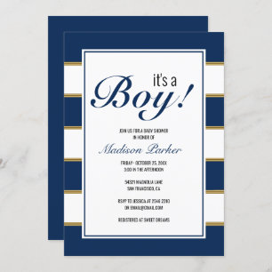 It's A Boy Blue Stripes Invitation