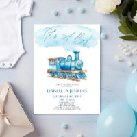 It's A Boy! Blue Vintage Train Baby Shower